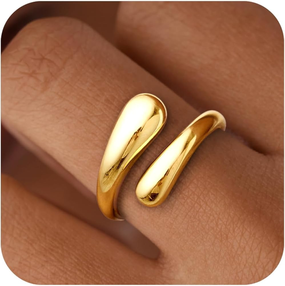 Gold Plated Chunky Thick Waterdrop Teardrop Ring, Hypoallergenic Adjustable Thumb Finger Rings Op... | Amazon (UK)