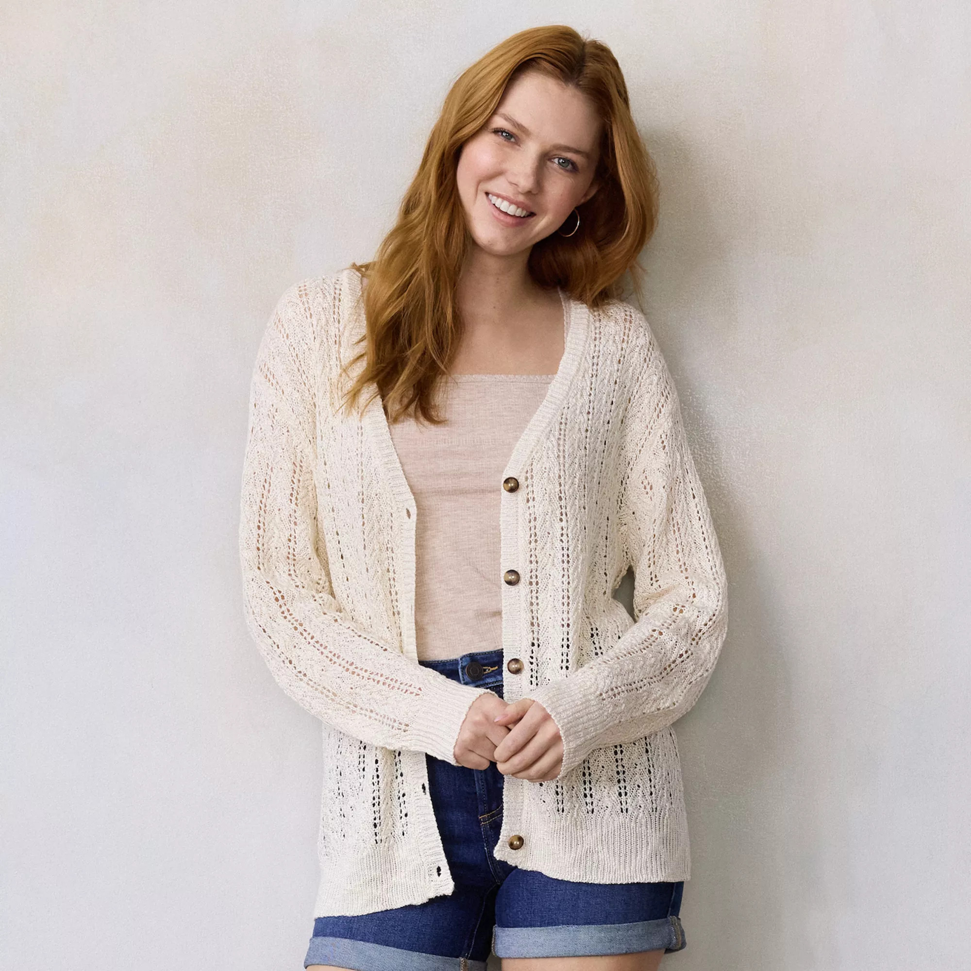 Women's LC Lauren Conrad Pointelle V-Neck Sweater, Size: Medium, Lily Corsage | Kohl's