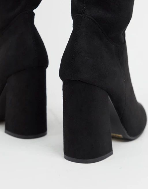 Truffle Collection thigh high heeled boots in black | ASOS (Global)