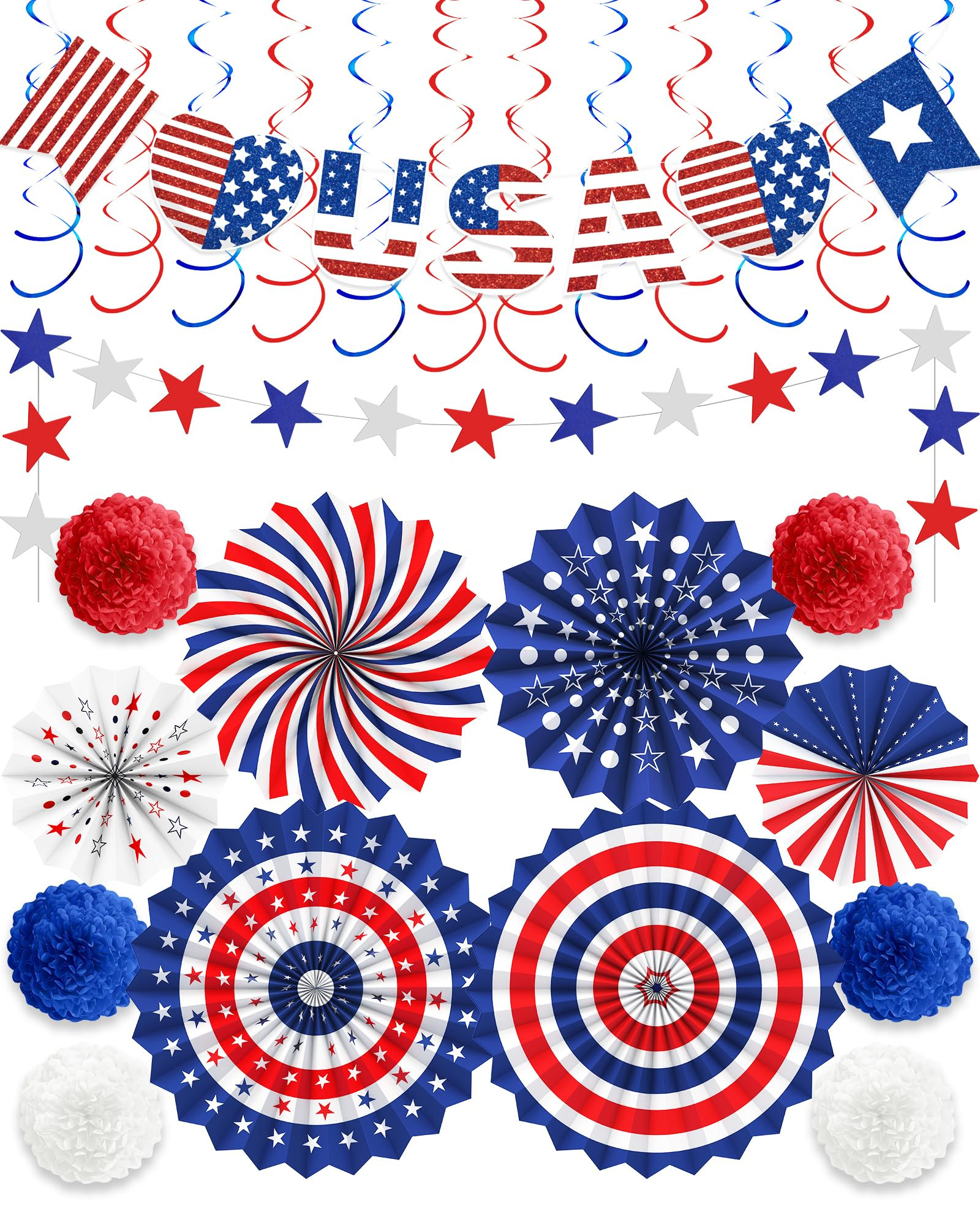 26 Pcs 4th of July Decorations Outdoor, Patriotic Decorations LOVE USA Banner Red White Blue Pape... | Amazon (US)