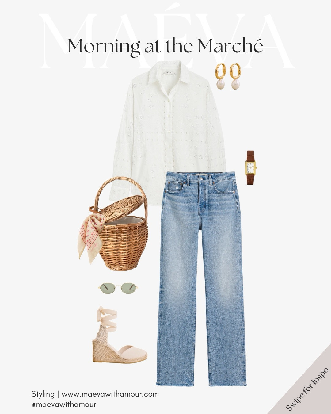 Weekend market moments 🧺🌸 Fresh blooms peeking out of a woven basket, the smell of warm bread in the air, and easy layers that make getting dressed feel effortless: a crisp white blouse, light-wash denim, easy espadrilles, and a few simple accessories - my favorite kind of outfit for slow weekend mornings! ✨

❤️ Adore this look? Comment SHOP to receive a DM with the link or head to the link in bio to shop the looks & more!

👉 Save & Follow to discover French-inspired style and wardrobe tips, designed to elevate your everyday fashion!

With Amour, M.

#frenchstyle #springoutfits #marketmornings #basketbagseason #springfashion #springstyle #ootd #capsulewardrobe #minimalstyle #chicandsimple #everydayoutfit #styleinspo #wardrobeessentials 

#LTKItBag #LTKStyleTip #LTKTravel