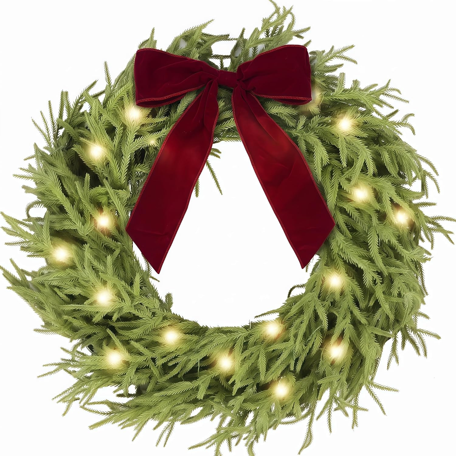 30 Inch Lighted Real Touch Norfolk Christmas Wreath for Front Door | Amazon (US)