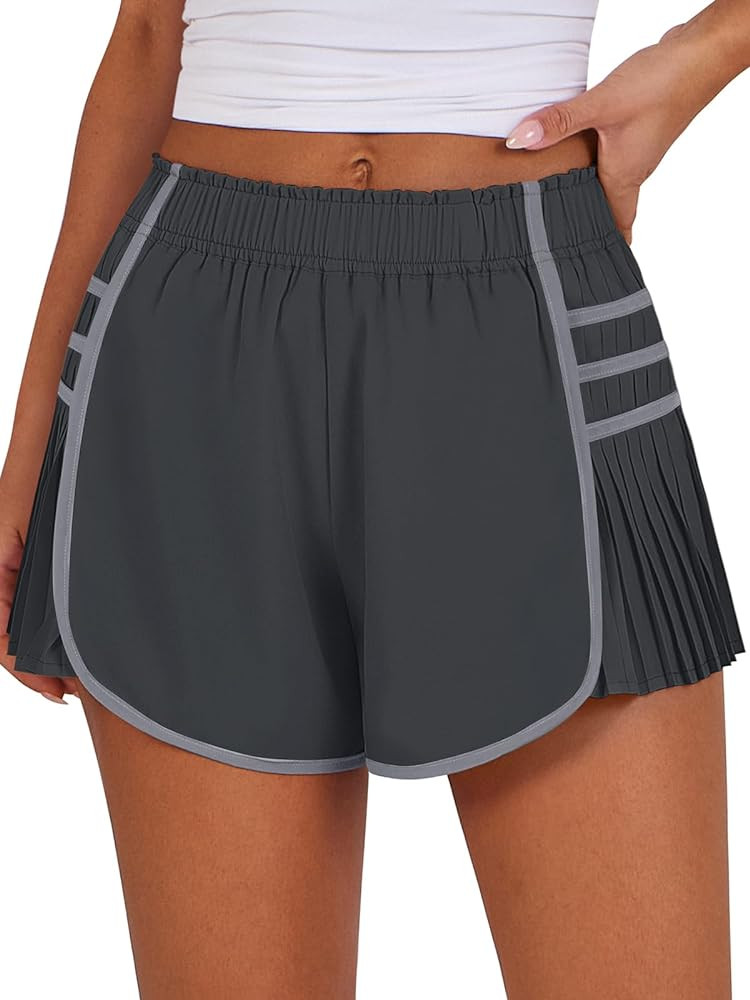 Caracilia Women Running Shorts Flowy Pleated Athletic Shorts Summer High Waisted Tennis Sporty Wo... | Amazon (US)