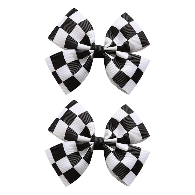 2PC Racing Checkered Flag Hair Bow Clips 4 Inch Girls Women Black and White Racing Fan Pigtail Ha... | Amazon (US)