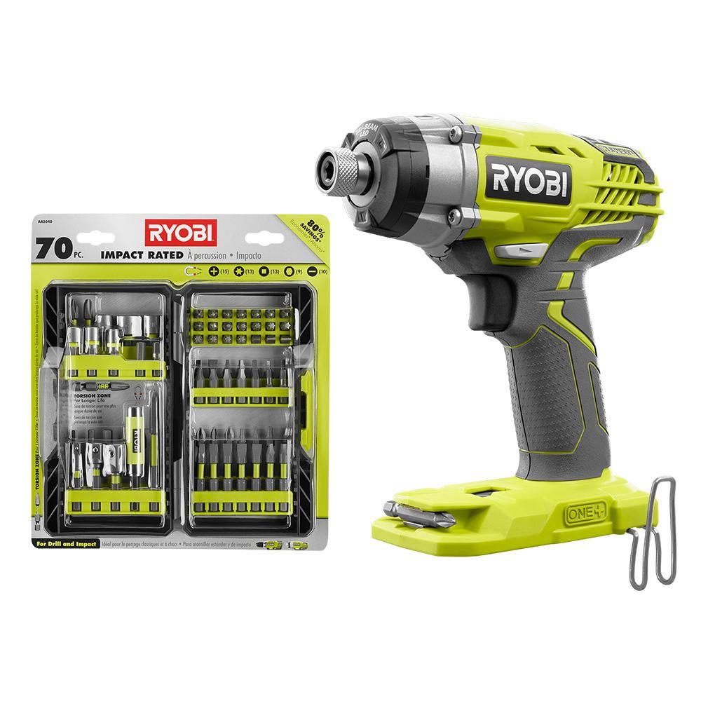 RYOBI ONE+ 18V Cordless 3-Speed 1/4 in. Hex Impact Driver (Tool Only) with Impact Rated Driving Kit  | The Home Depot