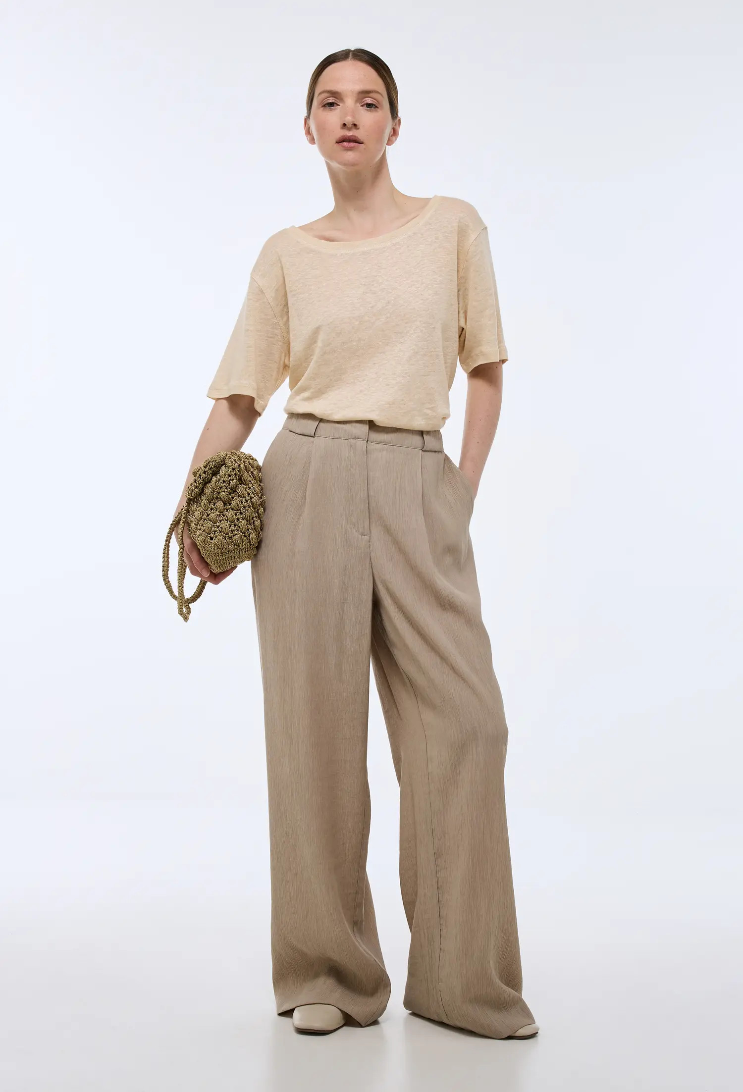 Pantalon large ceinturé taille haute | Monoprix Mode