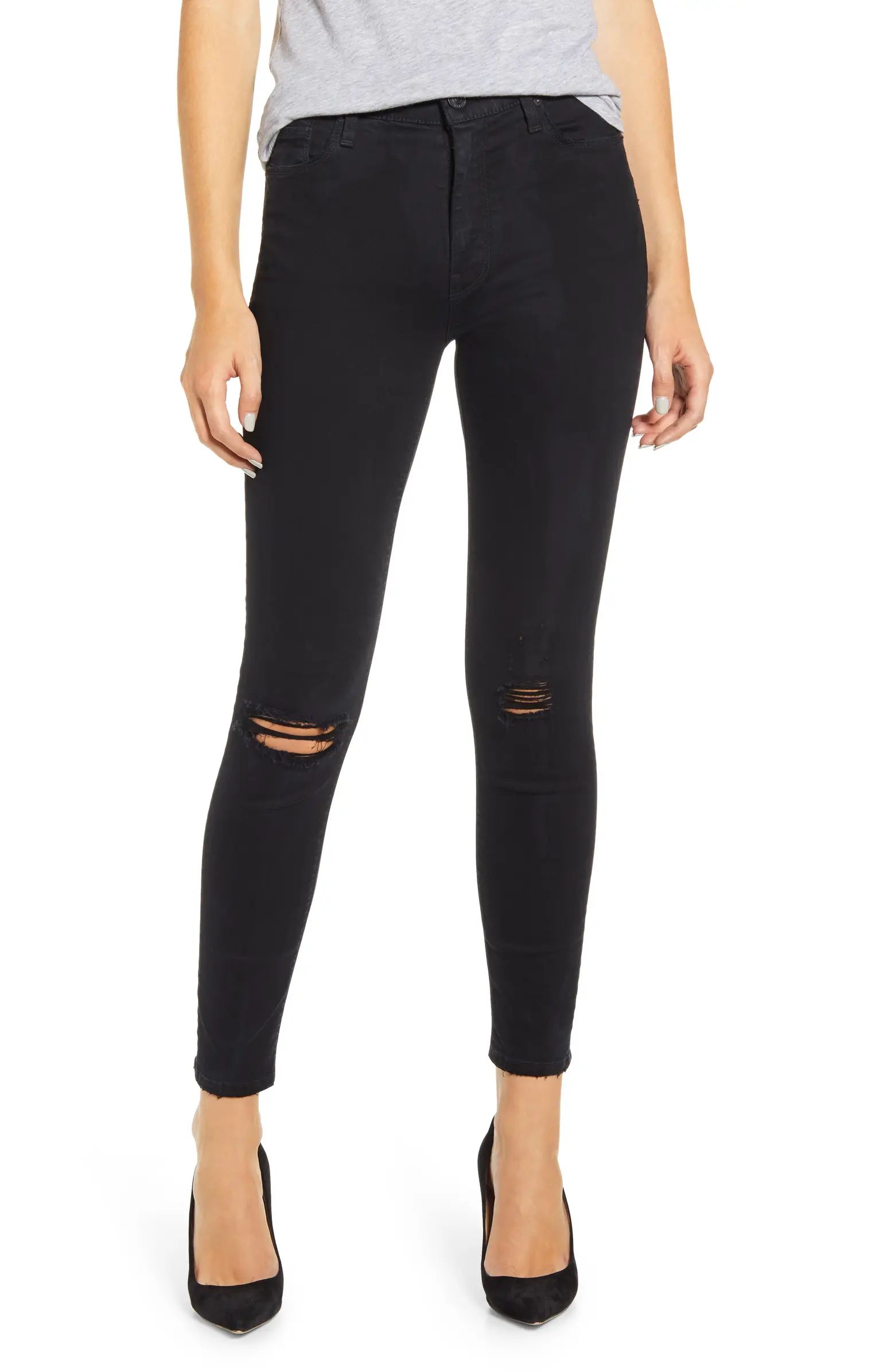 Barbara High Waist Ripped Washed Black Skinny Jeans | Nordstrom