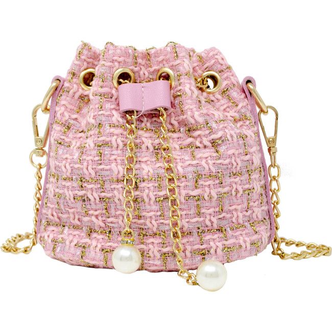 Tweed Drawstring Bag, Pink | Maisonette