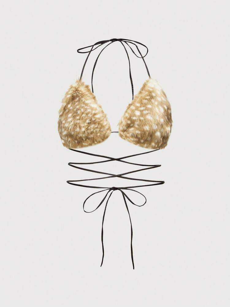 ROMWE Fairycore Y2K Sexy Deer Spot Print Fuzzy Bikini Top For Women | SHEIN