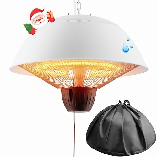 Electric Outdoor Heater, 1500W Hanging Ceiling Mounted Infrared Patio Heater for Outdoor Use, Waterproof Electric Heater for Porch, Balcony, Garage, Adjustable Height, White | Amazon (US)
