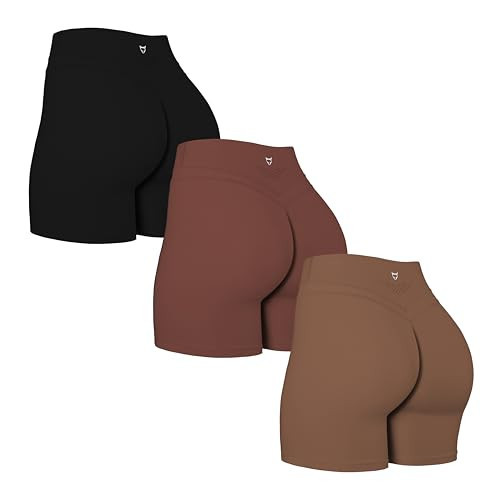 TomTiger Yoga Shorts for Women Tummy Control Biker Shorts High Waist Gym Workout Exercise Butt Lifting Tights Women's Short Pants 5'' Laser (Black/Coffee/Dandelion Brown,S) | Amazon (US)