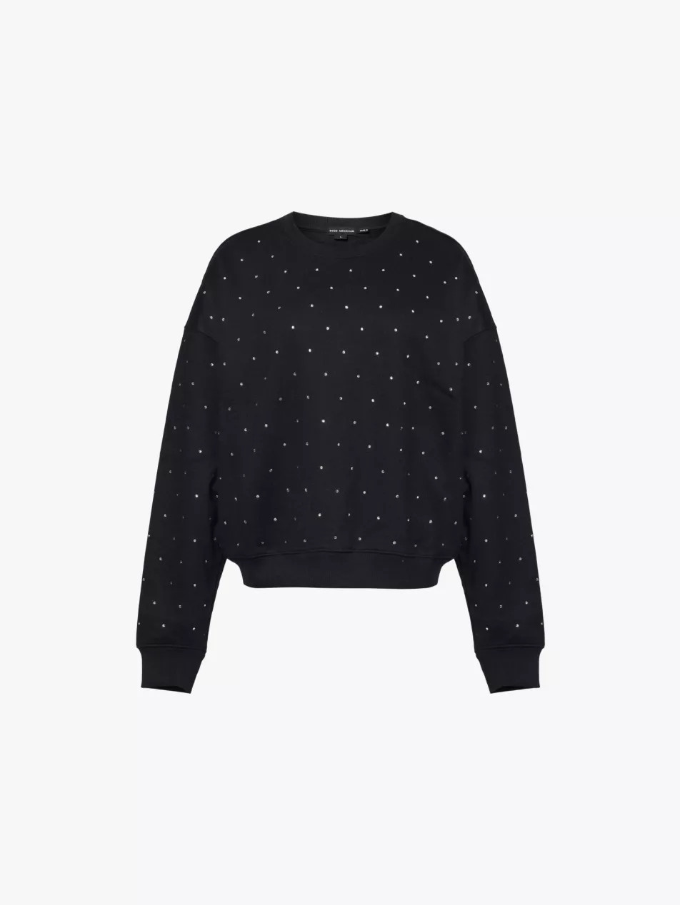Crystal-embellished round-neck cotton-blend jumper | Selfridges