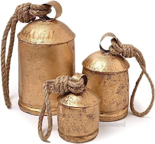 Sparkle Dreams Shabby Chic Country Style Rustic Metal Set of 3 Hanging Harmony Giant Cow Bells | Amazon (US)