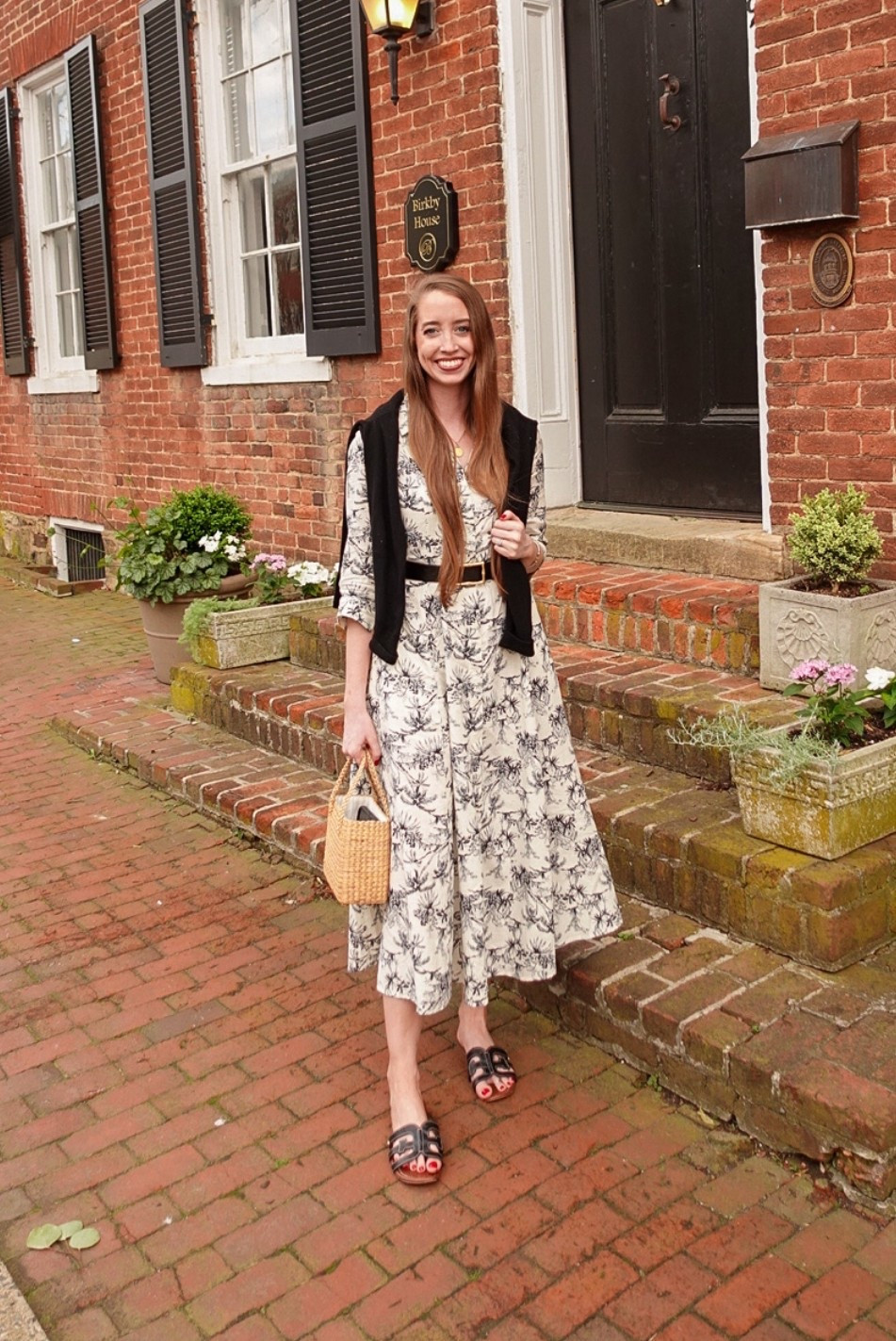 Date night outfit 🌹
Summer outfit spring outfit toile midi dress black sandals black cashmere sweater black belt raffia bag 

#LTKFindsUnder100 #LTKStyleTip #LTKSeasonal