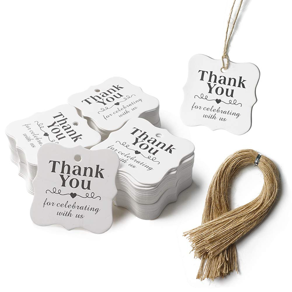 SallyFashion 150 PCS Thank You White Gift Tags with String, 2 x 3 Inches Paper Gift Tags for Part... | Amazon (US)