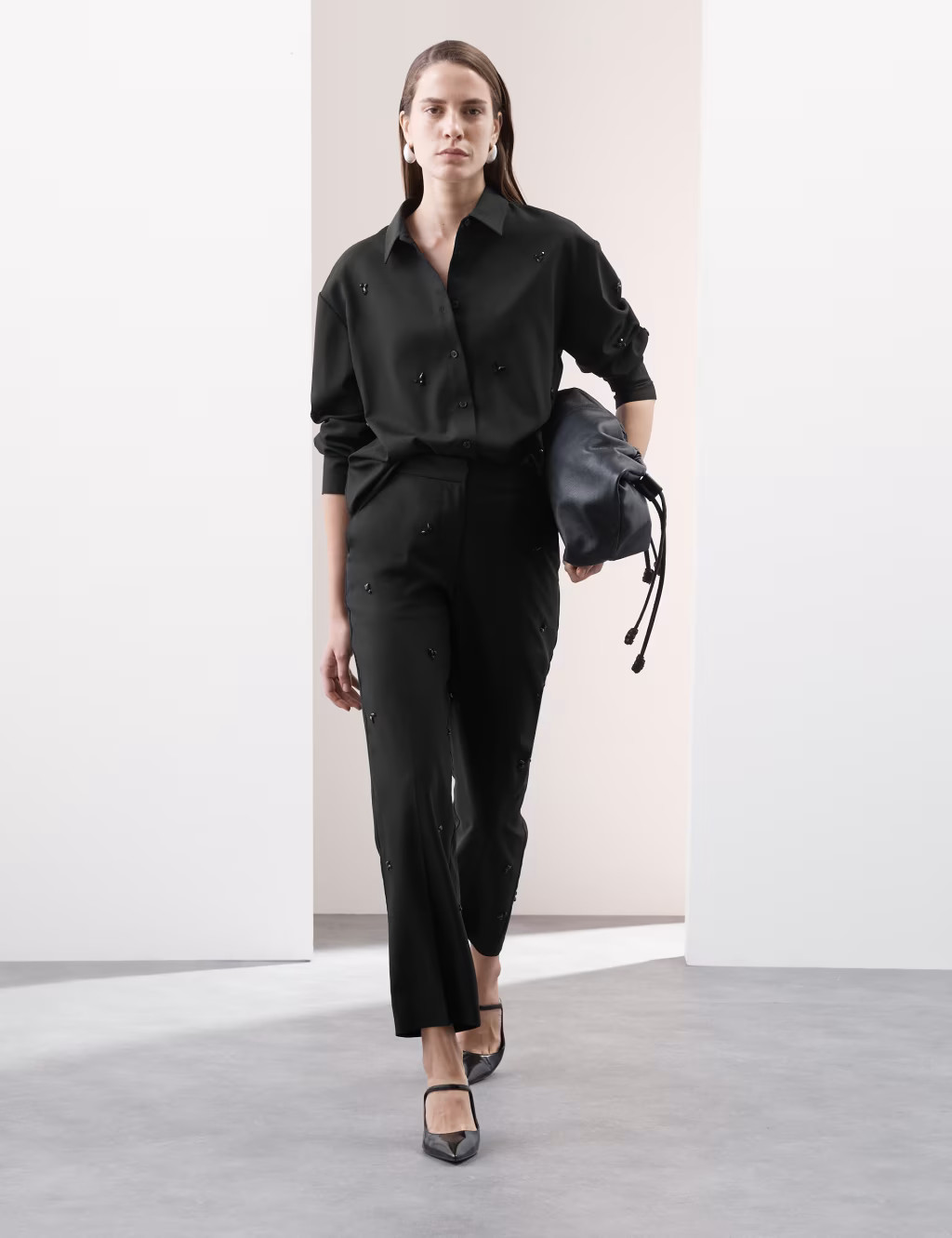 Wool Blend Embellished Straight Leg Trousers | Marks & Spencer (UK)