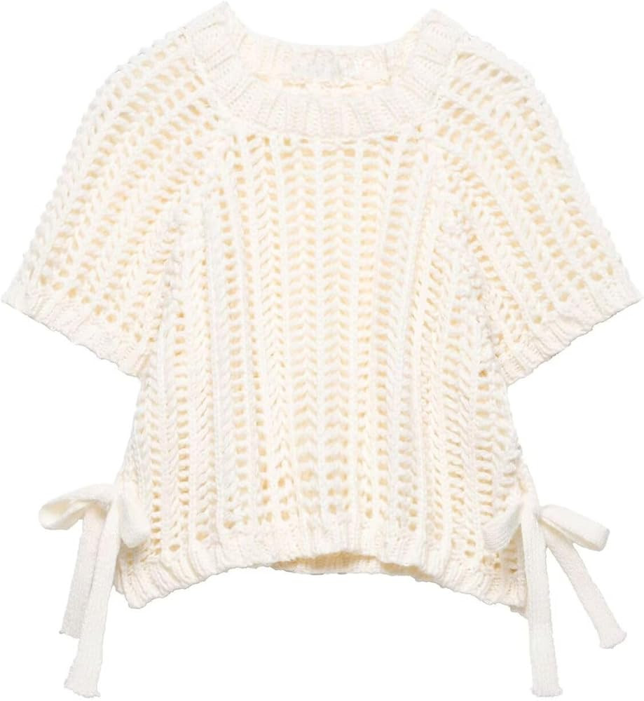 FindThy Women’s Chunky Cropped Sweater Vest Side Bow Tie Crew Neck Trendy Pullover Knit Tank To... | Amazon (US)