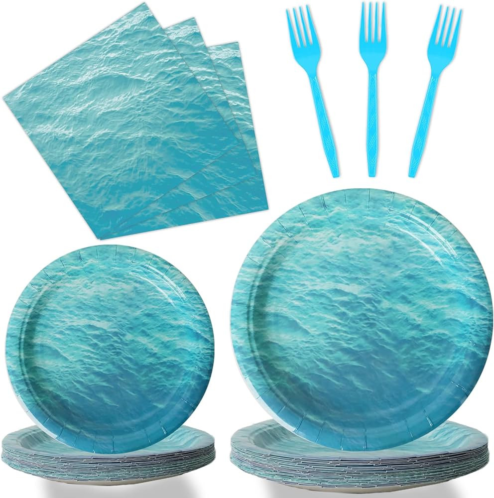 gisgfim 96 Pcs Ocean Sea Plates and Napkins Party Supplies Ocean Waves Birthday Party Tableware S... | Amazon (US)