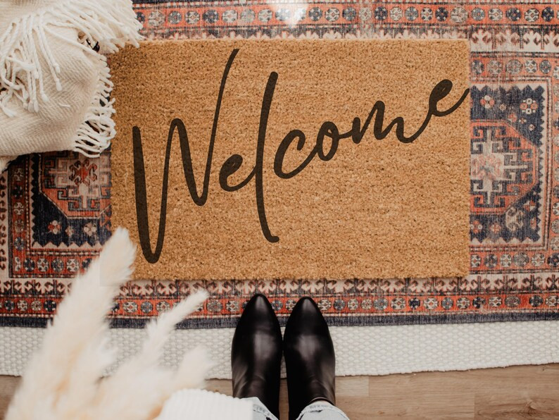 Welcome Doormat, Cursive Script, Home Doormat, Porch Decor, Coir Doormat, Cute Mat, Couples Gift,... | Etsy (US)
