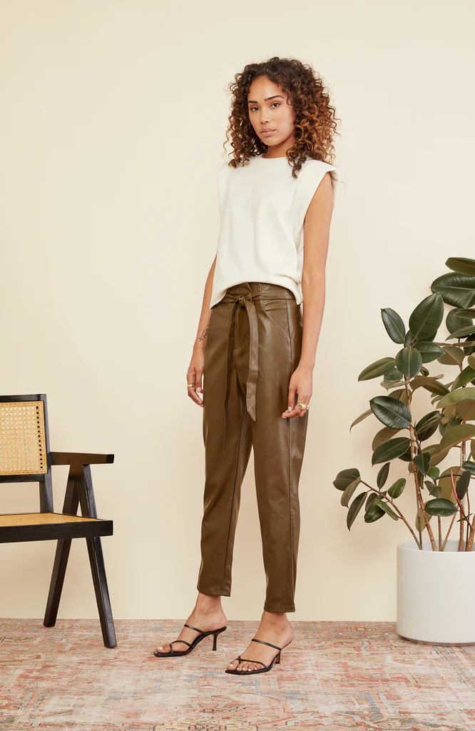 Alaina Faux Leather Pant Olive | LUCY PARIS