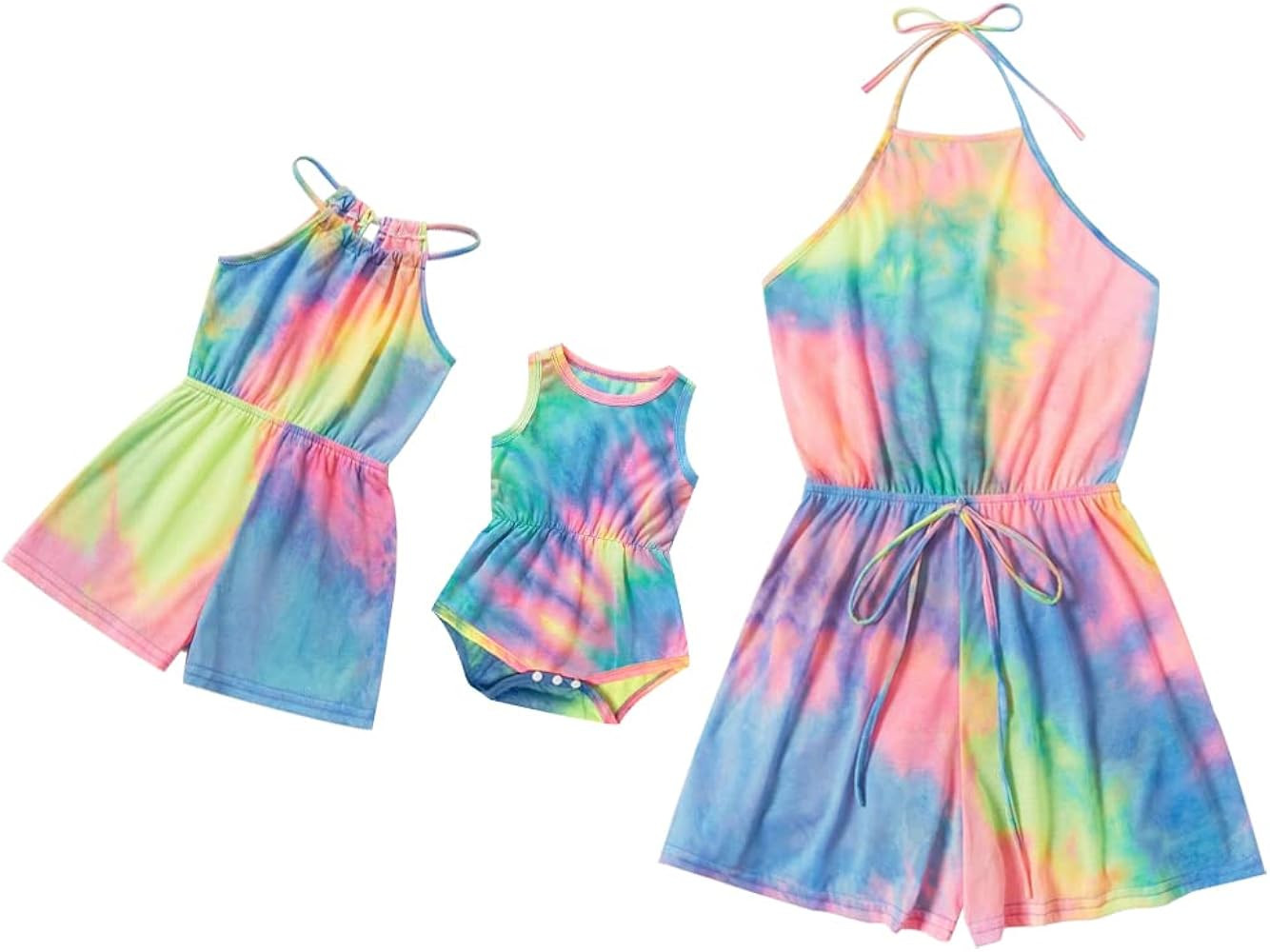 AWIBMK Mommy and Me Dresses Outfits Floral Sling Family Matching Romper V Neck Clothes Suit Set f... | Amazon (US)
