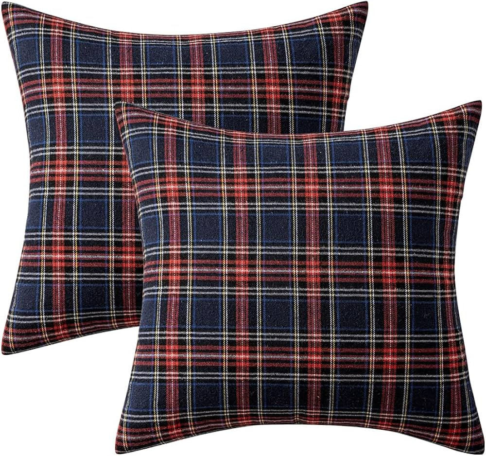 Woaboy Christmas Set of 2 Scottish Tartan Throw Pillow Covers Farmhouse Classic Plaid Decorative ... | Amazon (US)