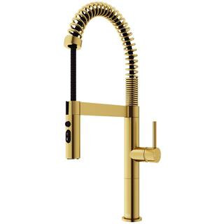 VIGO Edison Pro 20 in. Single Handle Pull Down Sprayer Kitchen Faucet in Matte Brushed Gold VG020... | The Home Depot