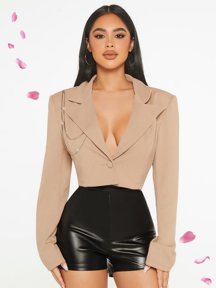 SHEIN SXY Blazer court col à revers à bouton avec chaîne | SHEIN