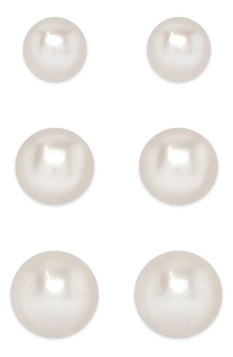 3-Pair Pearl Stud Earrings | Nordstrom
