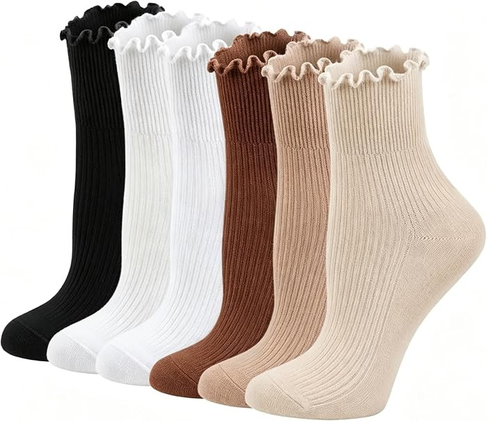 YZKKE Womens Ruffle Socks, Cute Ankle Winter Warm Knit Cotton Frilly Sock | Amazon (US)