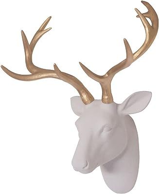 Amazon.com: Animal Head Wall Decor, White Faux Furry/Felt/Velvety Resin Deer Head with Gold Antle... | Amazon (US)