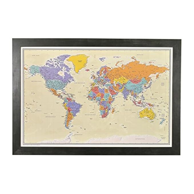 Push Pin Travel Maps Tan Ocean with Rustic Black Frame and Pins 24 x 36 | Amazon (US)