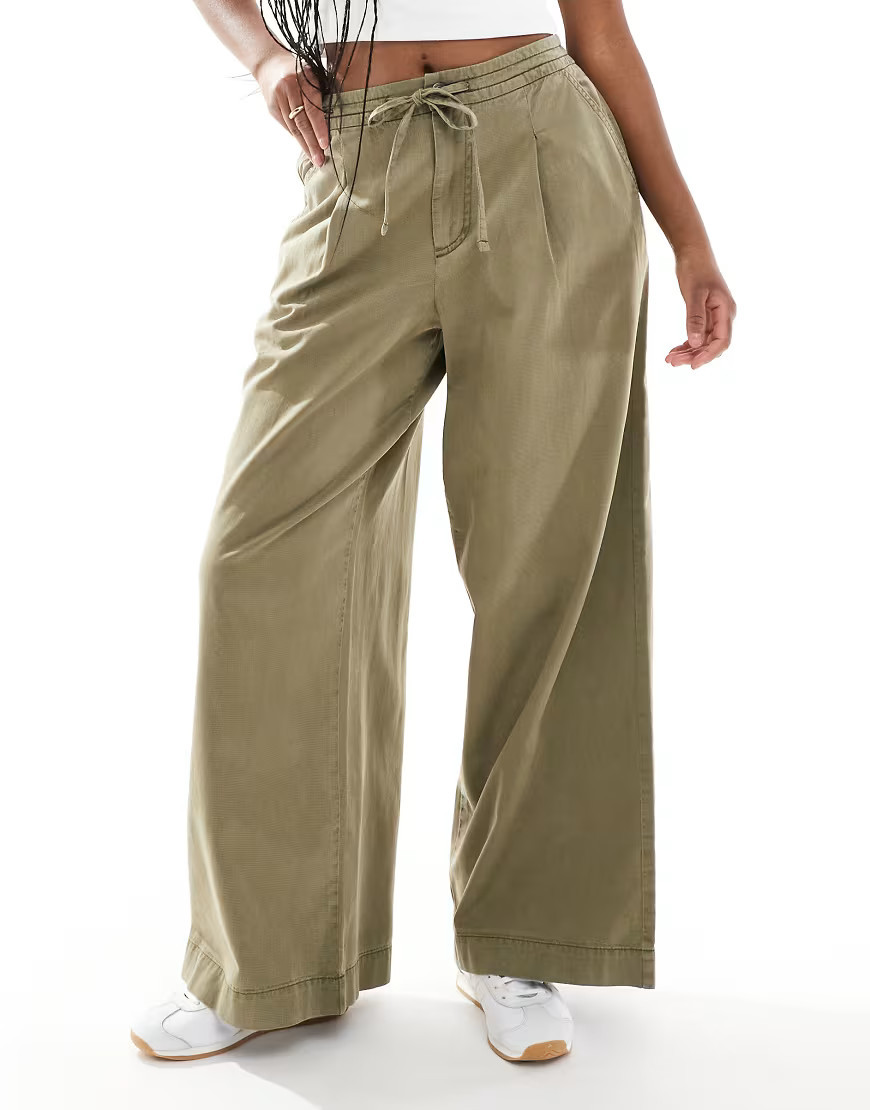 ASOS DESIGN soft wide leg pants in washed khaki green-Black | ASOS (Global)