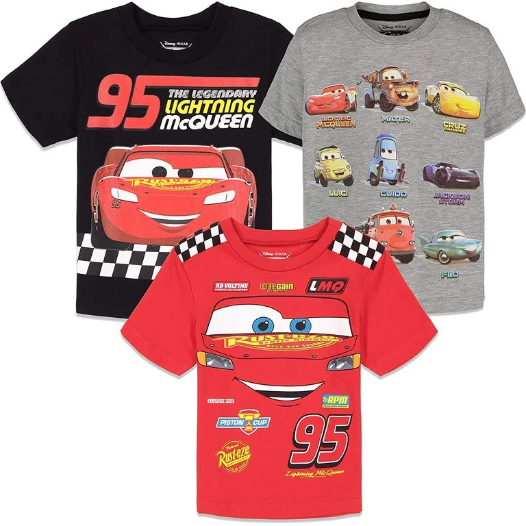 Disney Cars Lightning McQueen Toddler Boys 3 Pack Short Sleeve Graphic T-Shirt 2T - Walmart.com | Walmart (US)