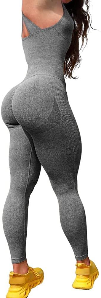 OQQ Athletic Jumpsuits for Women Seamless Workout High Waist Butt Lift Leggings with Pocket Grey | Amazon (US)