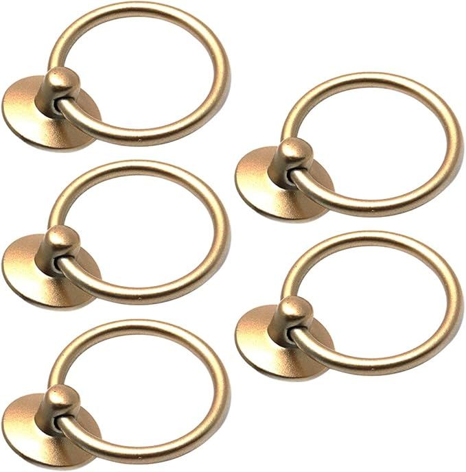 HONJIE 5 Pack Gold Cabinet Ring Pulls Handle Drop Ring Drawer Pulls Knobs | Amazon (US)