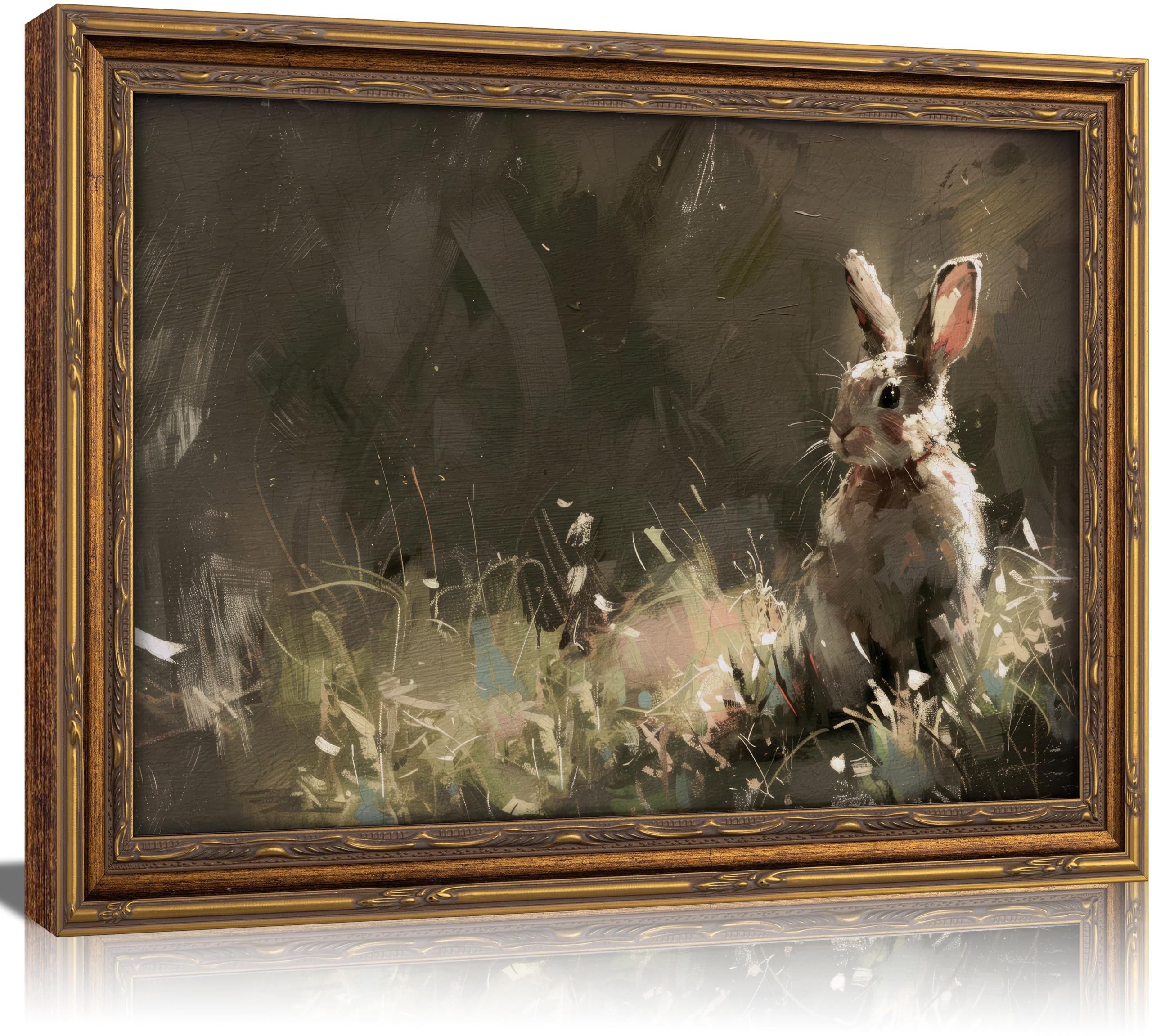 Vintage Gold framed Canvas Wall Art Easter Bunny Painting Picture Wall Decor Farmhouse Decor Bunn... | Amazon (US)
