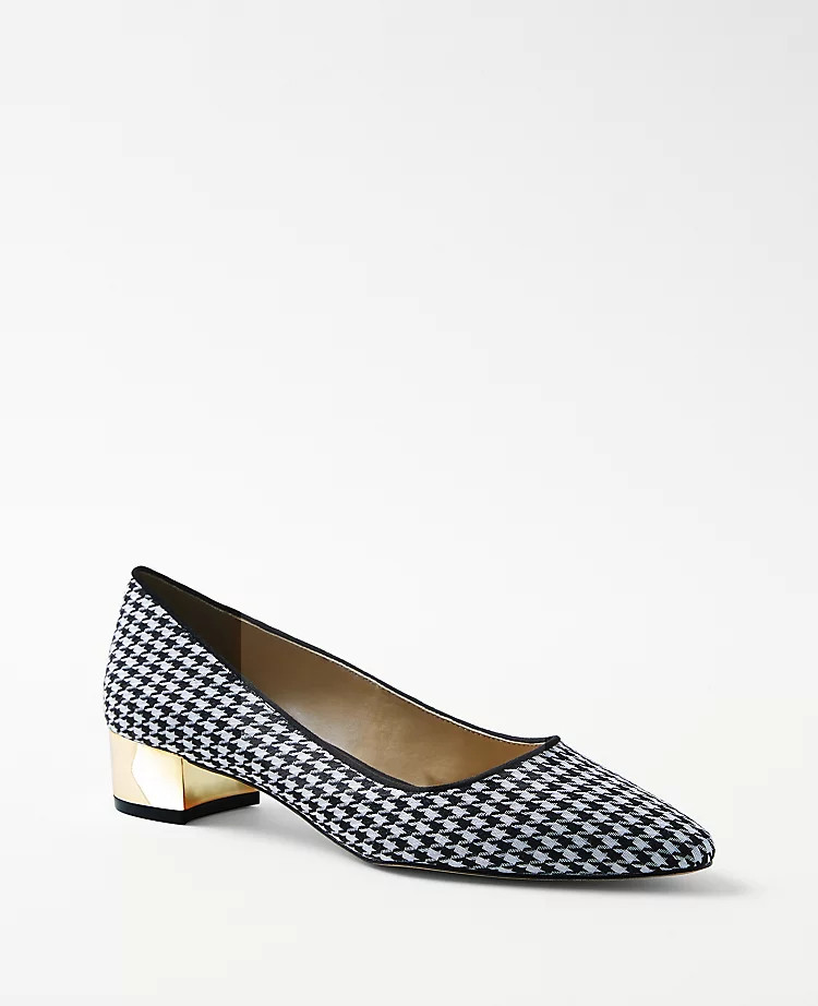Houndstooth Metallic Mid Block Heel Pumps | Ann Taylor (US)