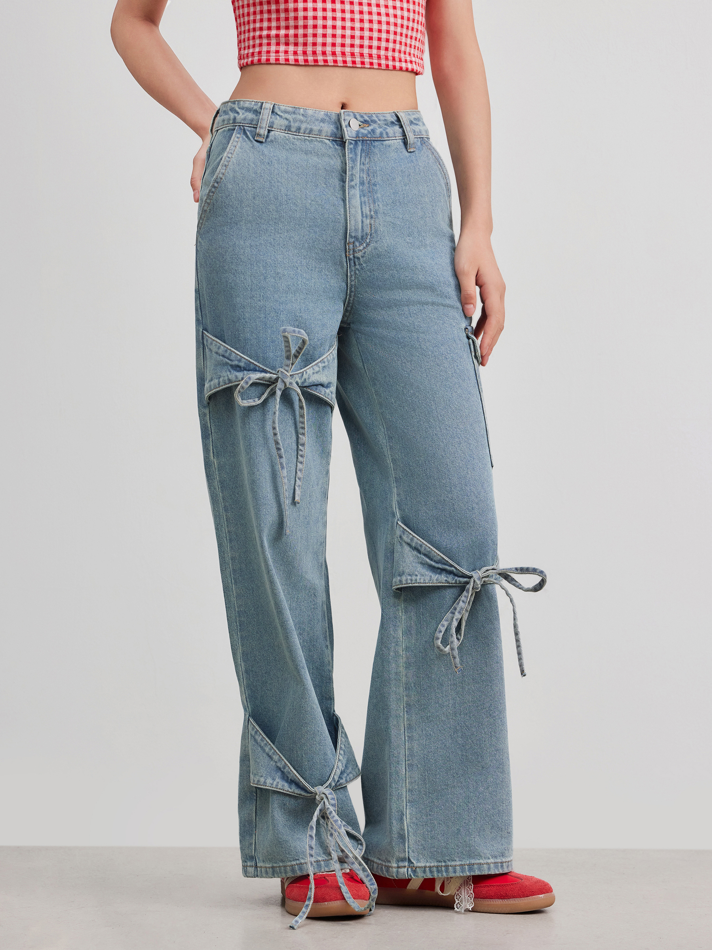 Bowknot Jeans City Chic Preppy Denim Cider Denim Low Rise Solid Bowknot Pocket Wide Leg Jeans For... | Cider