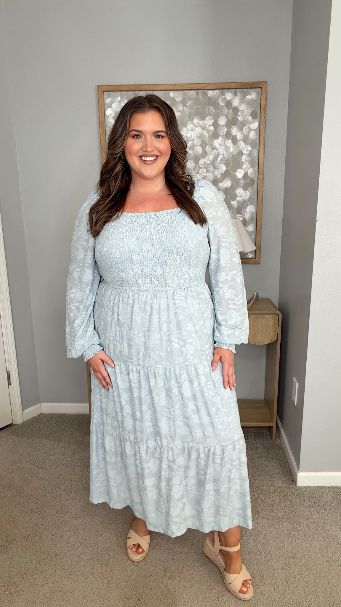Plus size blue midi dress, size XXL 👗 
long sleeve spring dress plus size, modest flowy dress women, smocked bodice dress plus size, baby blue spring outfit, teacher outfit dress comfy, lightweight long sleeve dress, casual wedding guest dress plus size, flattering tiered dress, everyday feminine style

#LTKootd #LTKSeasonal #LTKPlusSize
