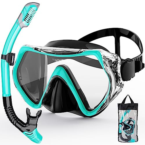ZIPOUTE PRO Snorkeling Gear for Adults, Snorkel Mask Adult Snorkel Set, Anti-Fog Scuba Diving Mask Panoramic View Scuba Gear, Tempered Glass Snorkel Goggles Swim Masks for Adults (Black Green) | Amazon (US)