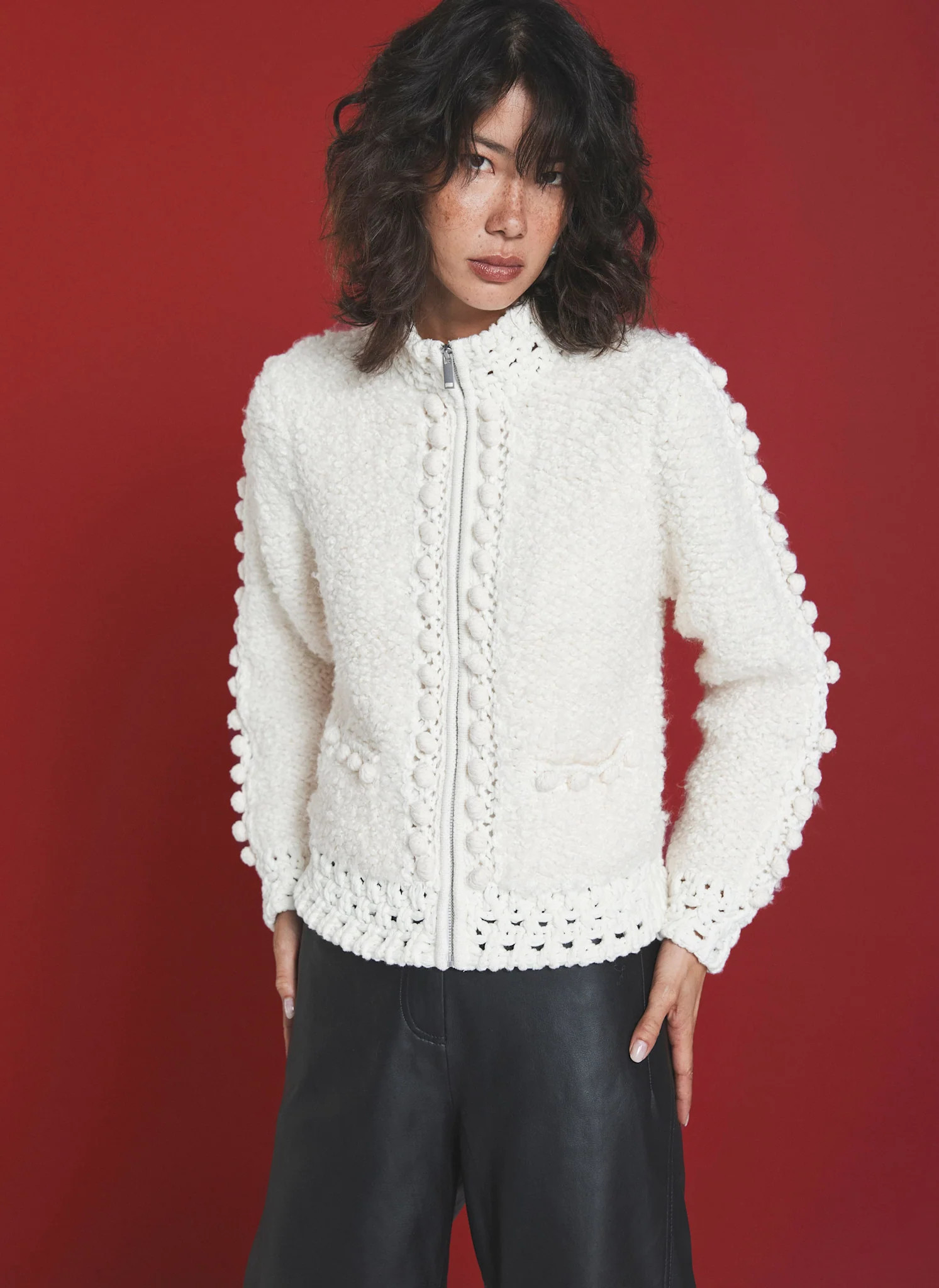 Cream Bobble Knit Jacket | Mint Velvet