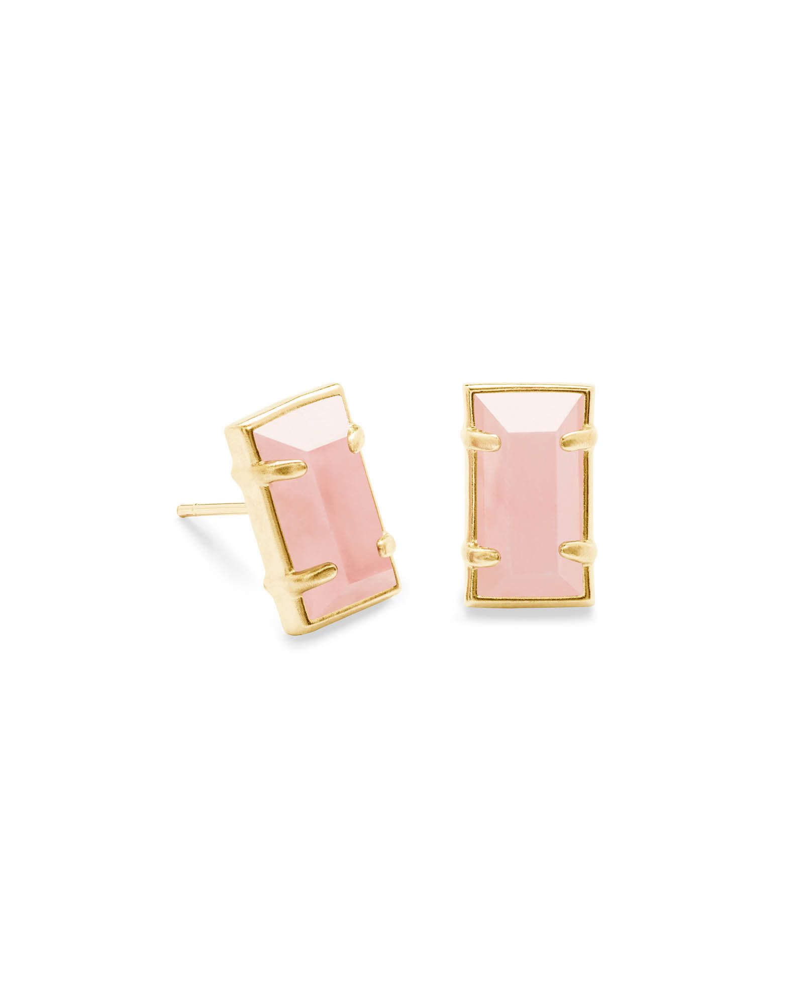 Paola Gold Stud Earrings in Rose Quartz | Kendra Scott