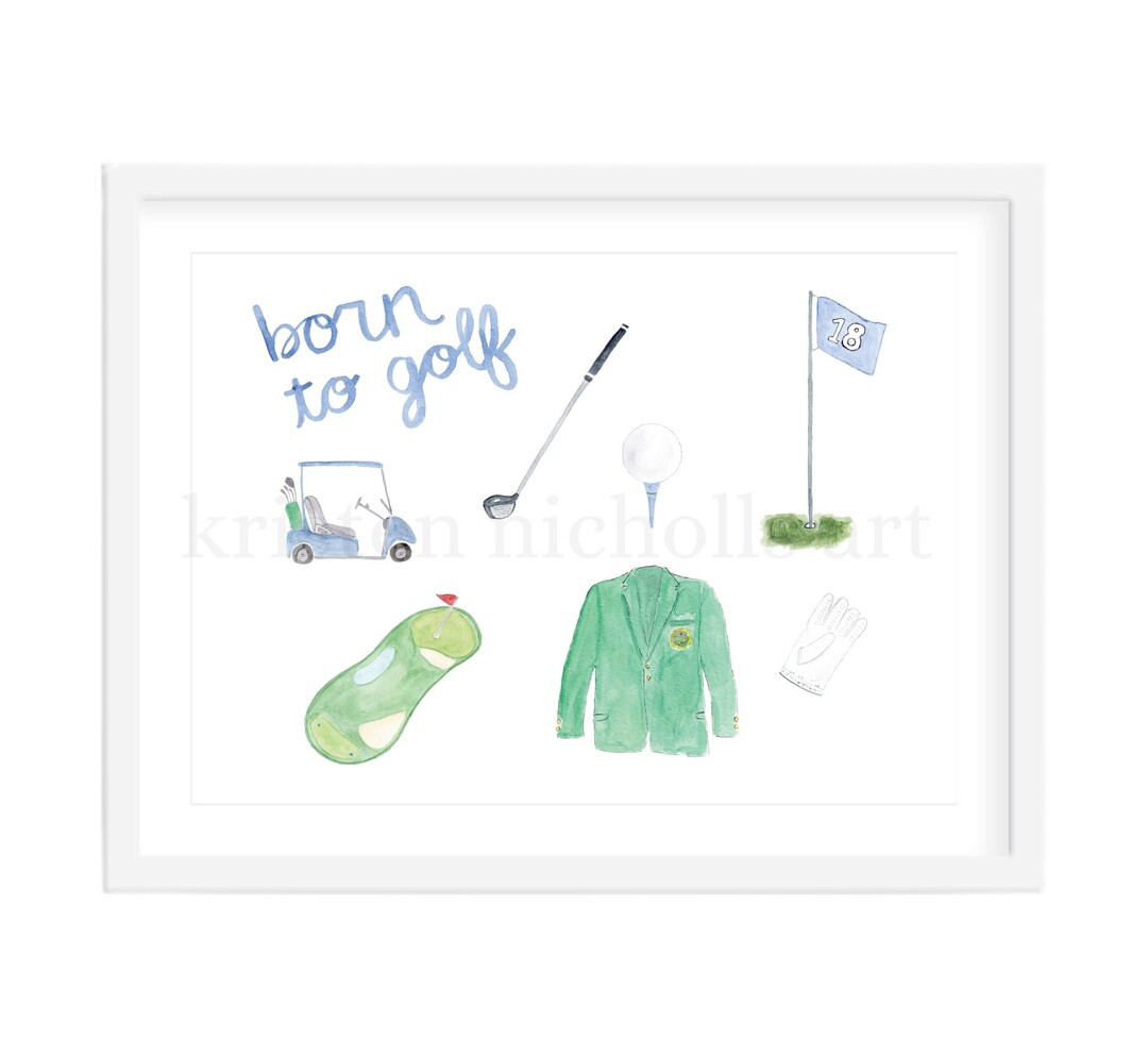 Golf Watercolor Nursery Wall Art Print | Watercolor Golf Ball, Golf Flag, Golf Cart, Golf Club, G... | Etsy (US)