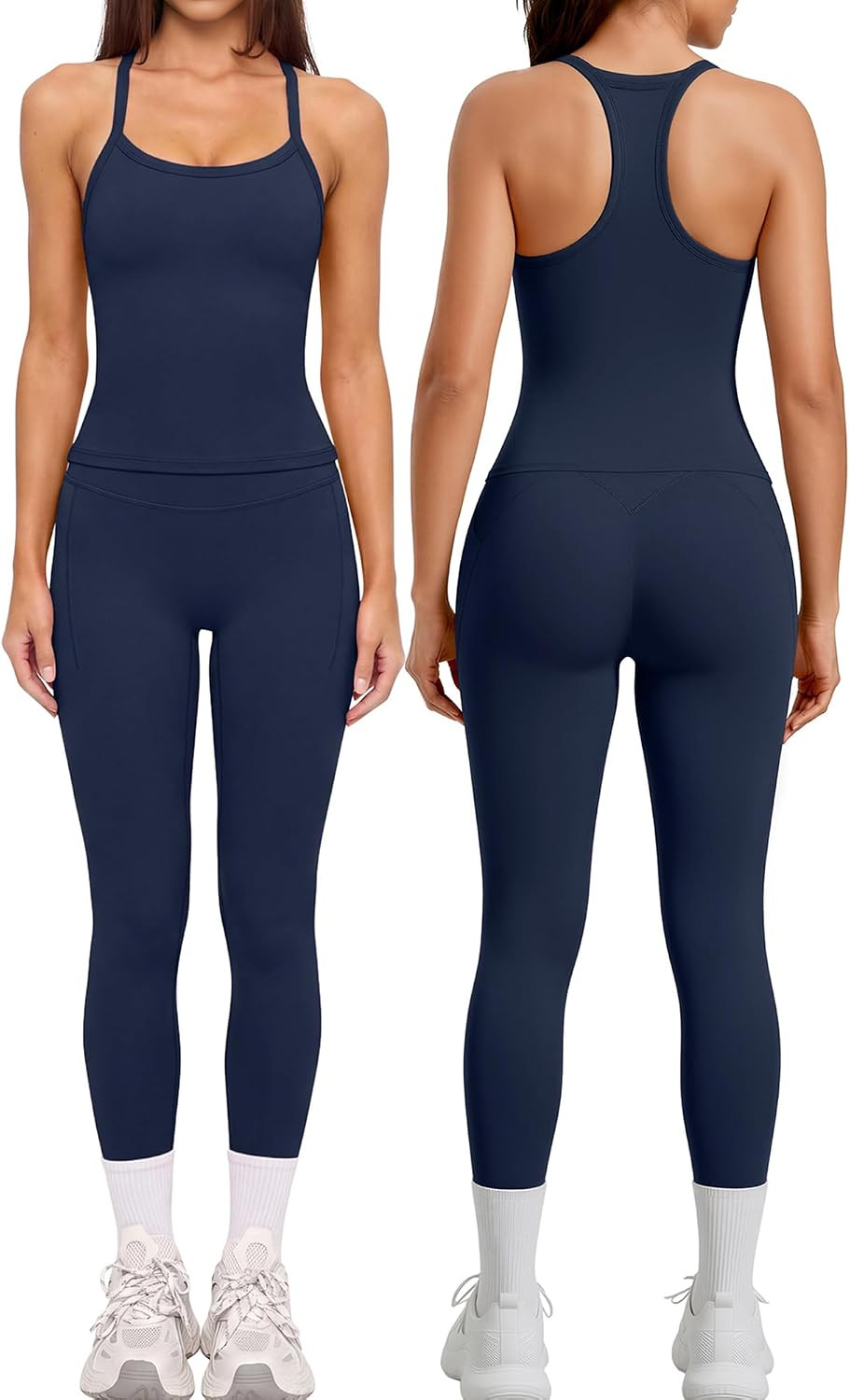 SUUKSESS Women 2 Piece Workout Sets Compression Leggings Racerback Tops | Amazon (US)