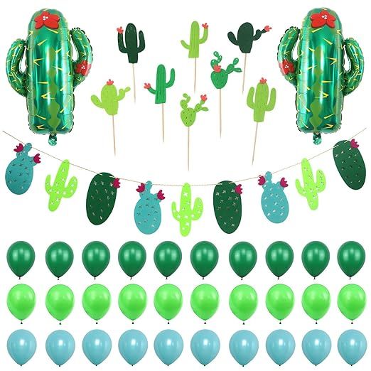 Simla Decor Cactus Party Decoration Set - Cactus Foil Balloons Baby Shower Cactus Felt Bunting Banne | Amazon (US)