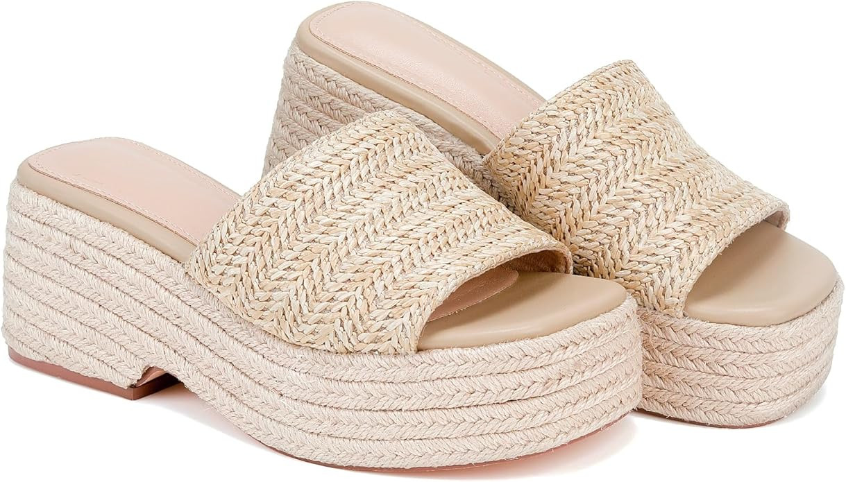 Monrovia Women's Platform Sandals Wedges Espadrilles Platform Slipper Sandals, Chunky Heel Summer... | Amazon (US)