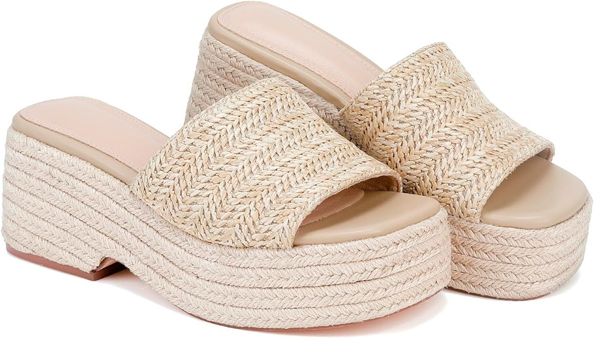 Monrovia Women's Bohemia Platform Wedge Sandals: Flatform Open Toe Slides - Stylish Beach Sandals... | Amazon (US)