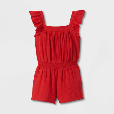 Girls' Flutter Sleeve Smocked Waist Americana Romper - Cat & Jack™ | Target