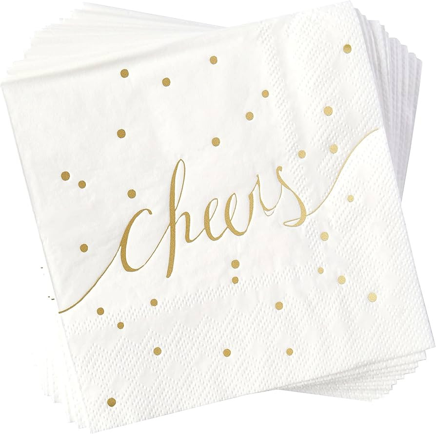 White and Gold Cocktail Napkins - Pack of 100 Disposable Bar Napkins - Wedding Baby Shower Birthd... | Amazon (US)